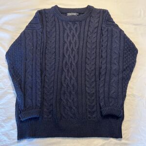 Woolovers Crewneck Cable Knit Navy Blue Sweater L: 100% Machine washable wool